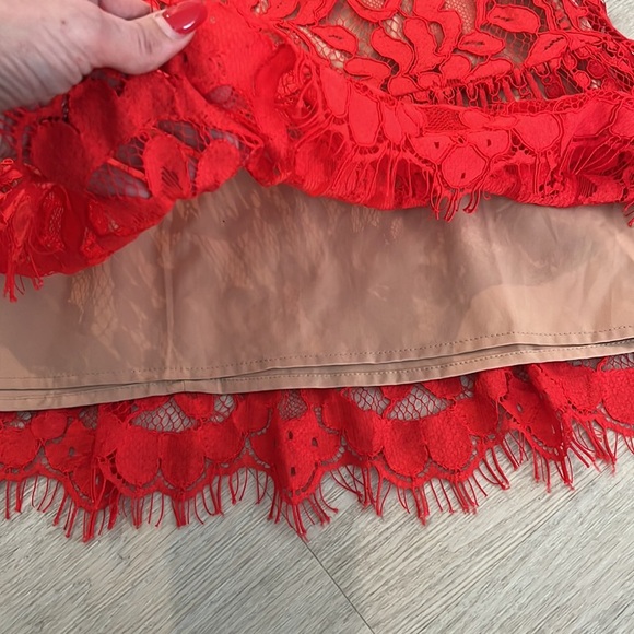 Wayf Cherry red 3D lace embroidered ruffle sleeveless dress v-neck lined Small S - Picture 6 of 8